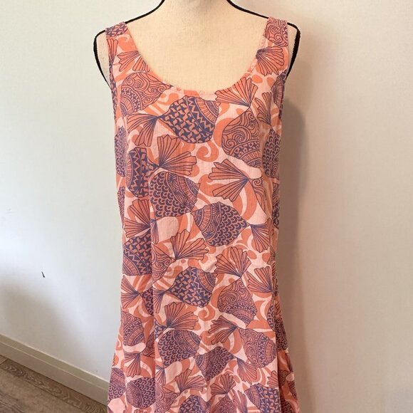 iCantoo Sea Shell Pattern Dress Peach Blue Summer Sleevless Beach Cover Vintage - Picture 7 of 7